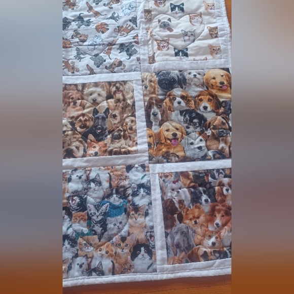 Quilt Colorblock Animal Dog Cat Print Reversible Patchwork Handmade Blanket - Picture 4 of 9